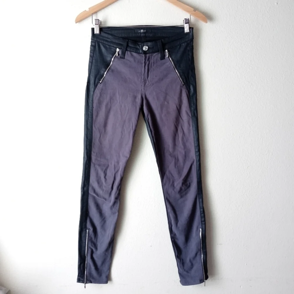 7 For All Mankind Grey And Black The Fashion Zip Sateen Skinny Jeans Size 25